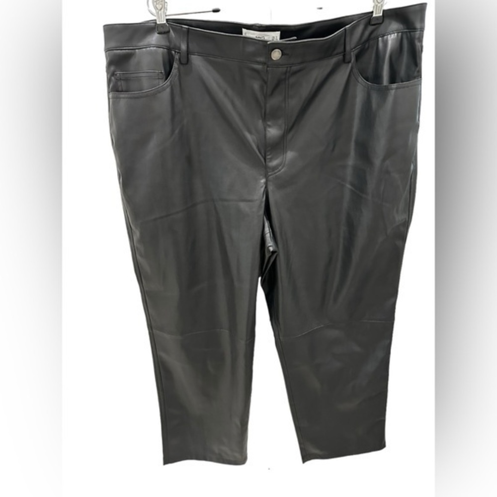 Mango Leather-Effect Straight Trousers Black Plus Size